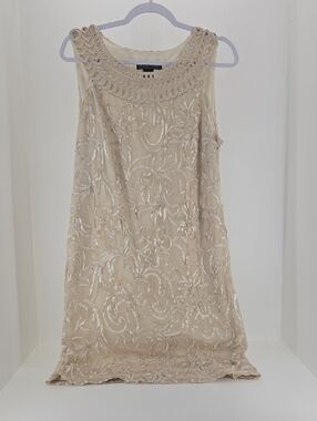 Jessica Howard Beaded Cream Sleeveless Embellished Shift Dress